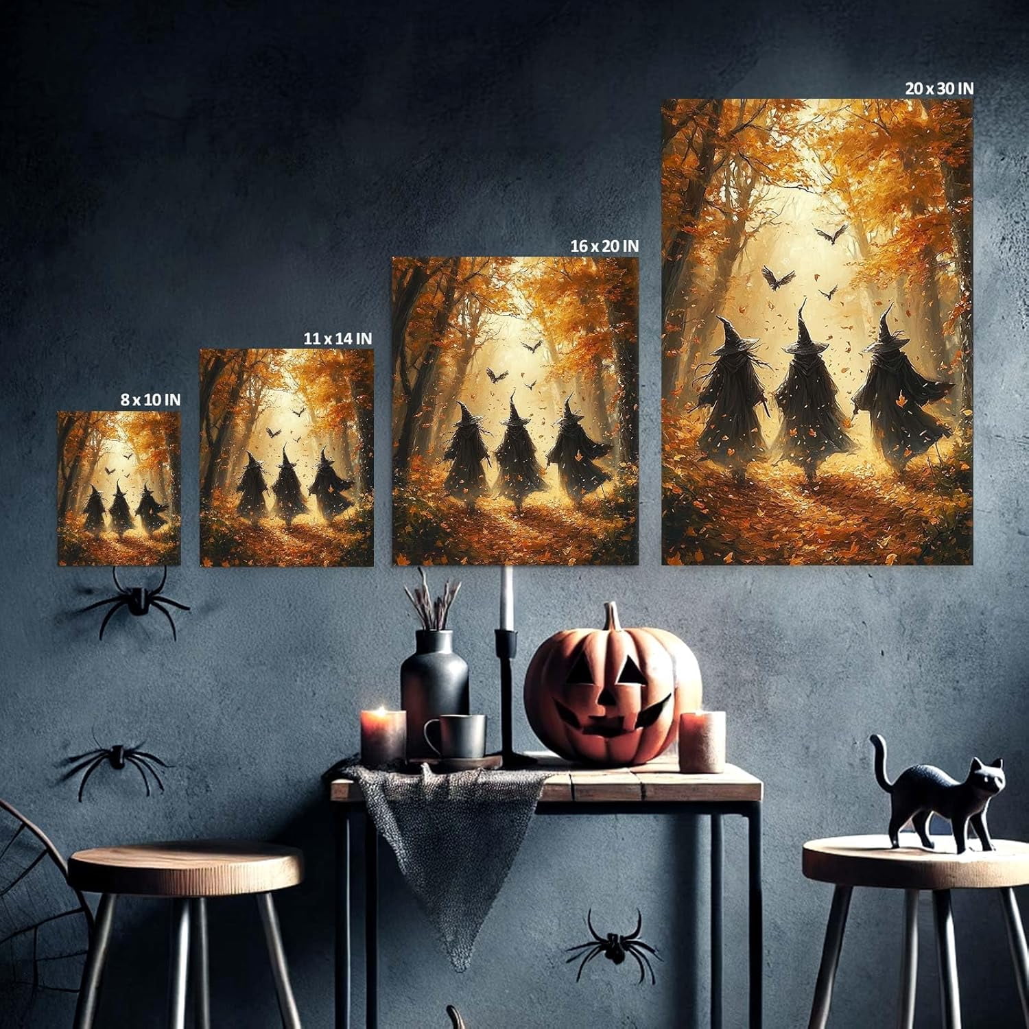 ART Halloween Wall Vintage Three Witches in The Forest Witchy Canvas Painting Print Wall Gothic Decor Witch Poster Witchy Room Aesthetic and Halloween Room Decor