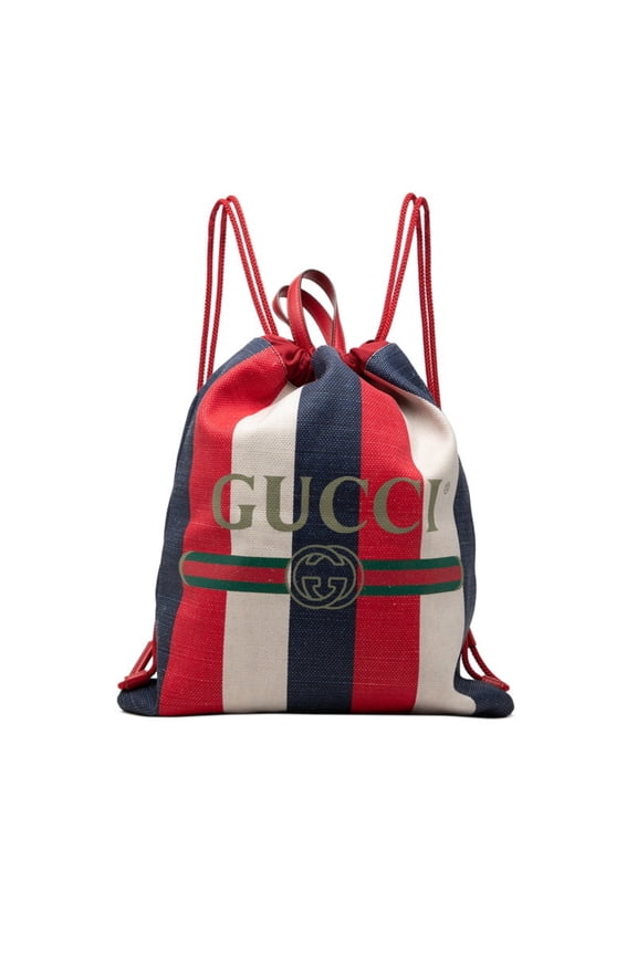 Pre-Owned Gucci Sherry Line Logo Backpack with Drawstring, 473872, Red and White Tricolor...