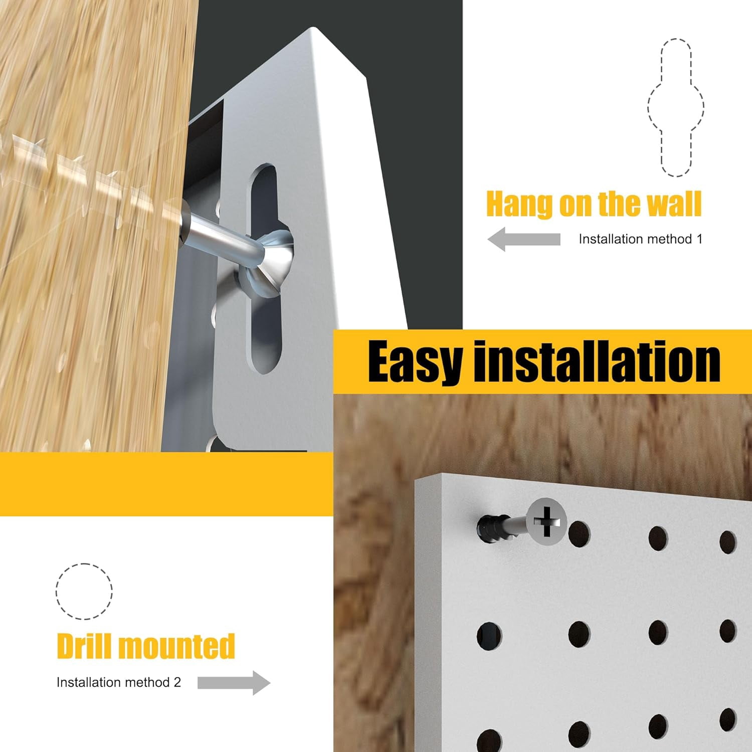 Peg Board, 8 Pack Metal Pegboard Panels with 50 Hooks, White Pegboards Wall Organizer, Peg Board for Walls Home, Garage Tool Storage, Office Organization, Craft Room