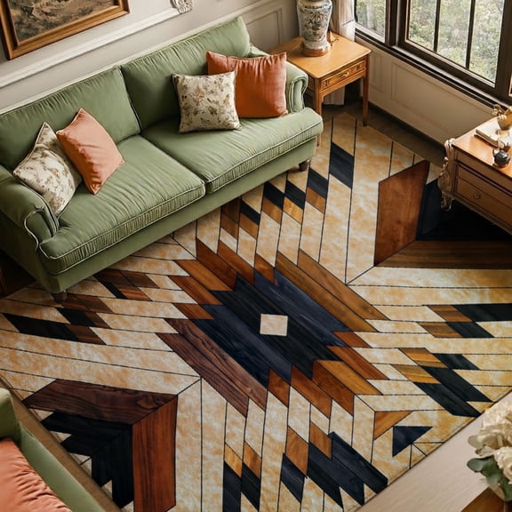 SPXUBZ Geometric Wood Pattern Velvet Area Rug, Modern Abstract Rectangle Floor Carpet, Soft Plush Non Slip Rug for Living Room Bedroom 47.2"×31.5"