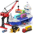 thumbnail image 1 of Set de vehículos de juguete CUTE STONE Crane & Cargo Ship con luces, 1 of 9