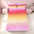 thumbnail image 4 of Homewish Glitter Stars Bed Sheets for Girls, Rainbow Galaxy Full Size Sheets, Purple Red Gold, 4 Pieces (1 Flat Sheet, 1 Fitted Sheet and 2 Pillowcases), 4 of 6