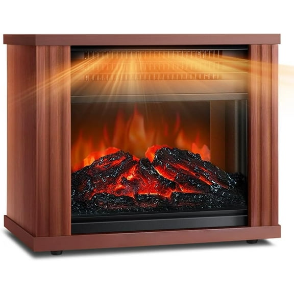 Electric Fireplace Heater, Portable Wood Fireplace Stove with 3D Realistic Dancing Flame Effect, Tabletop Fireplace Space Heater Overheat Protection for Indoor Use Bedroom Office