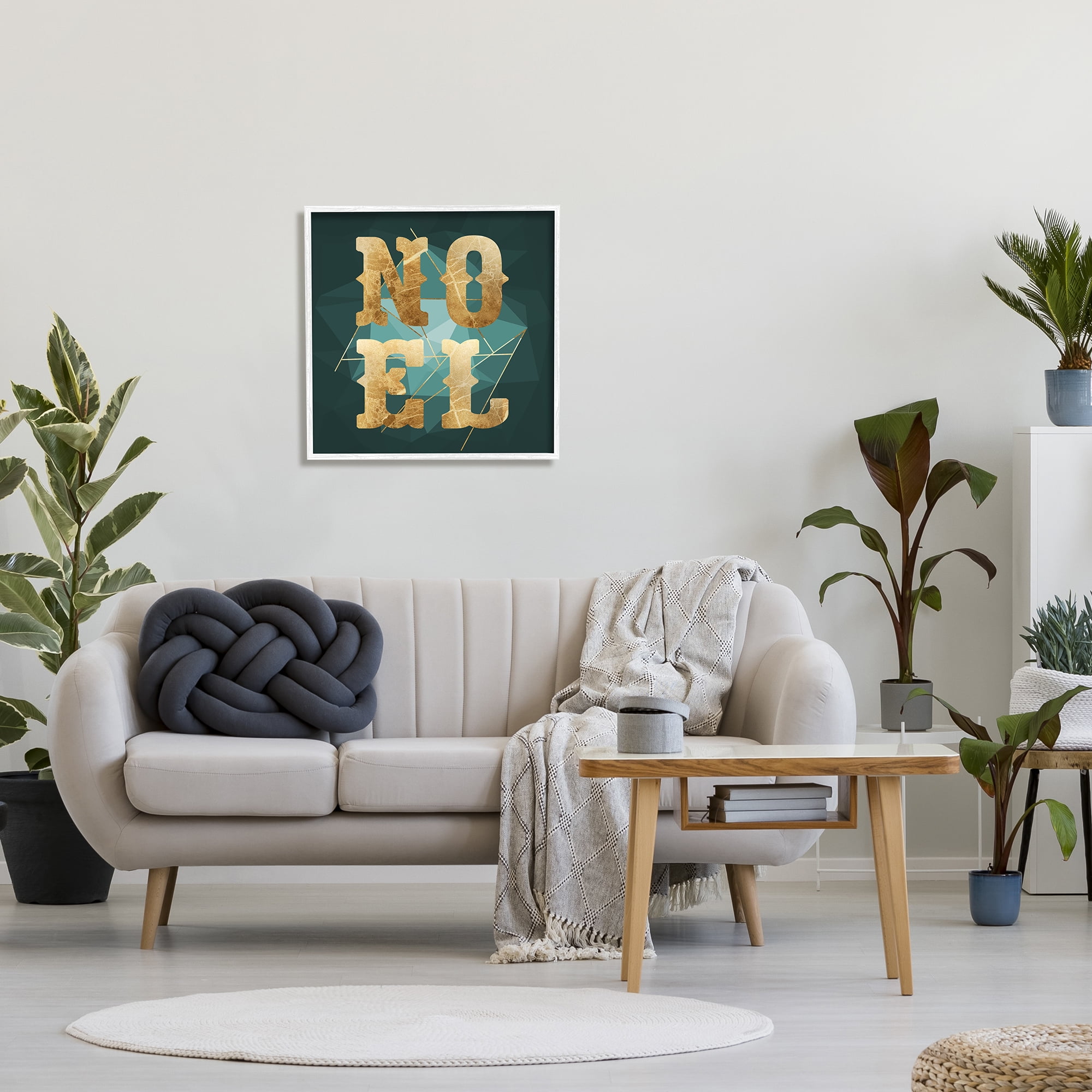 Stupell Industries Noel Glam Christmas Typography Green Geometric Shapes Holiday Painting White Framed Art Print Wall Art, 24 x 24