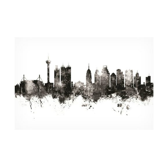 Michael Tompsett 'San Antonio Texas Skyline Black White' Canvas Art