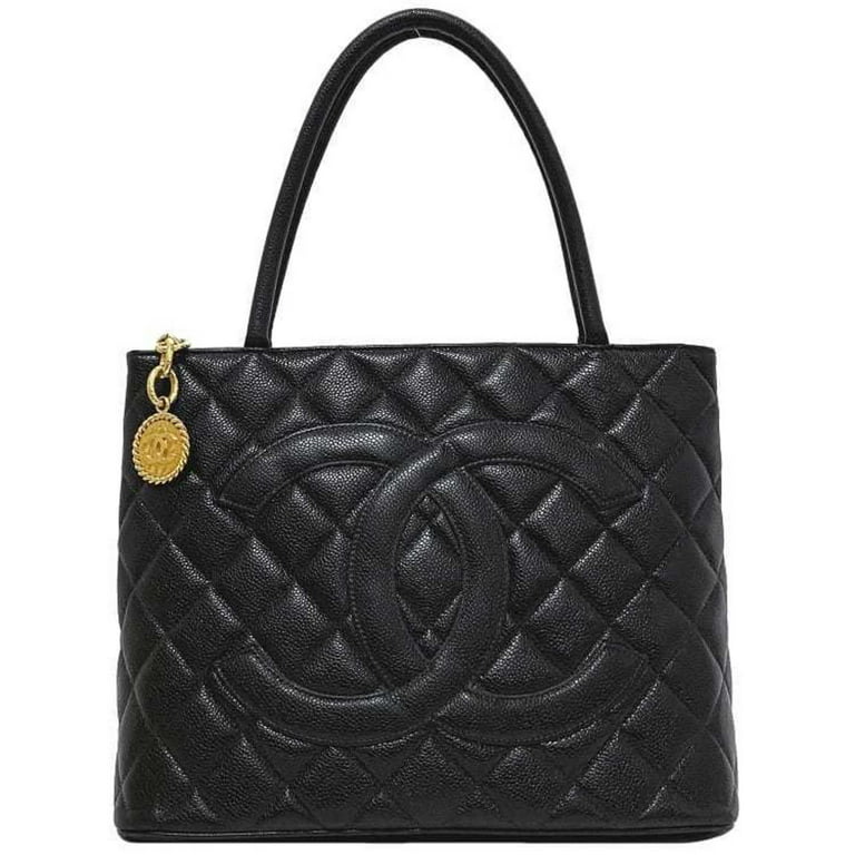 Authenticated Used Chanel reprint tote black gold A01804 bag leather caviar  skin No. 5 CHANEL coco mark quilting stitch
