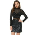 thumbnail image 1 of INSPIRE CHIC Haut Court de Fête à Col Montant Transparent en Maille Étoiles pour Femmes Noir TP, 1 of 5