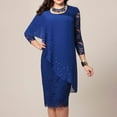 thumbnail image 5 of Elainilye Fashion Women's Cocktail Dresses Plus Size Sexy Casual Full Sleeve Round Neck Print Lace Splicing Dress,Blue, 5 of 8