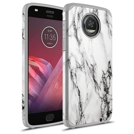 - Moto Z2 Play Case, Moto Z Play (2nd Gen.) Case, Rosebono Hybrid Dual Layer Shockproof Hard Cover Graphic Fashion Cute Colorful Silicone Skin Case for Moto Z2 Play - White Marble