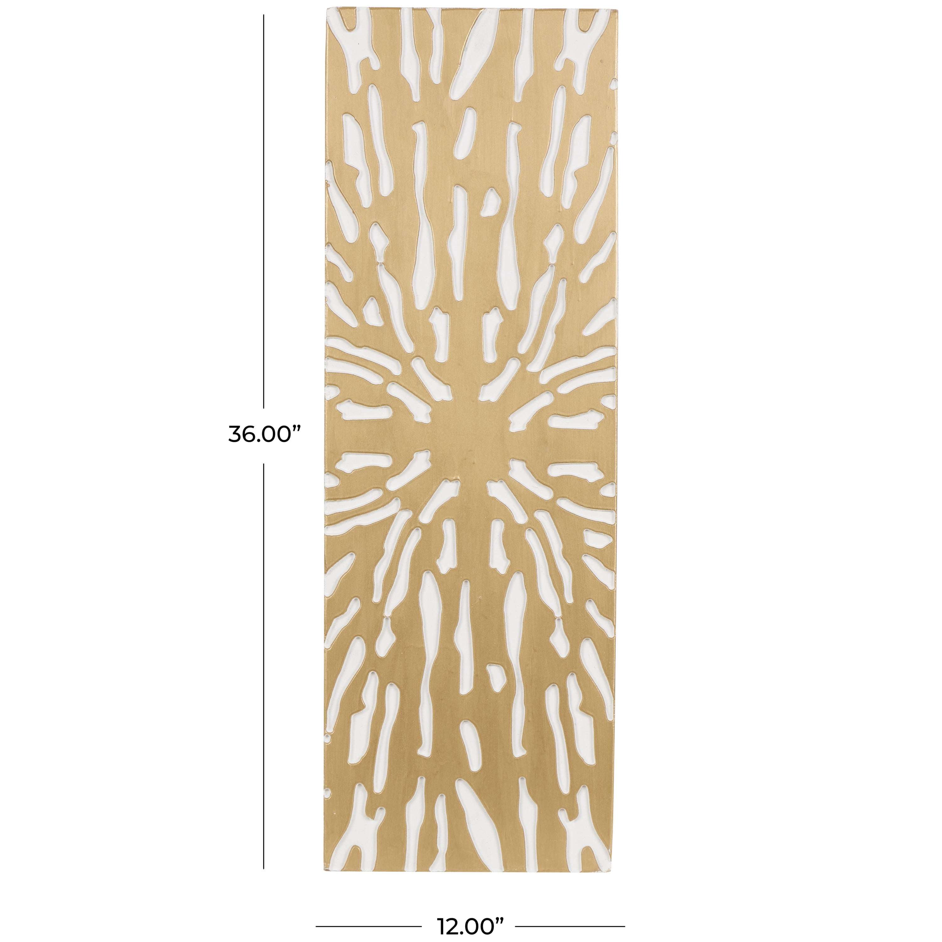 DecMode Gold Wooden Abstract Carved Starburst Wall Decor with White Backing