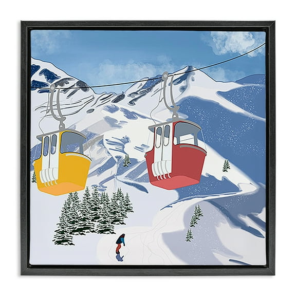 Stupell Industries Ski Lift over Vast Mountain Sports Painting Black Floater Framed Canvas Art Print Wall Art, 18 x 18