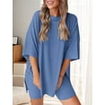 thumbnail image 4 of Women'S Two Piece Lounge Set 2025 Summer Casual Oversized Shirts Biker Shorts Gray Blue M, 4 of 8
