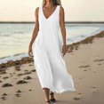 thumbnail image 2 of Admvng Robes pour Femmes Décontractées à Col en V Sans Manches Robe d'Été Grande Taille Ample Longue Robe de Plage d'Été P-2TG, 2 of 7