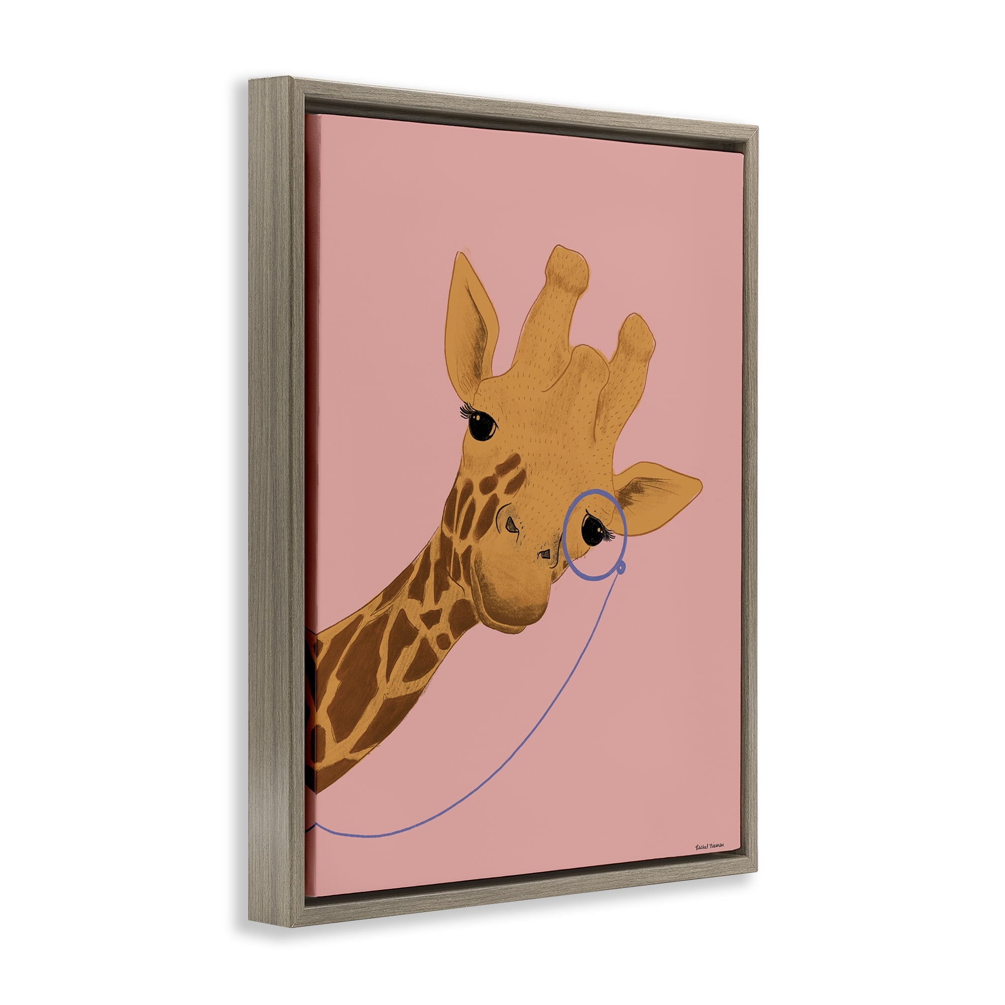 Stupell Industries Playful Giraffe with Monocle Brown Framed Floater Canvas Wall Art, design by Rachel Nieman
