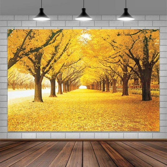 Fall Forest Background, Yellow Autumn Maple Leaves Photography Backdrop, Natural Landscape Decoration Banner Photo Booth Props,7X5ft