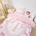 thumbnail image 2 of Manfei Pink Bow Personalized Initial T Duvet Cover Set for Kids Girls,Kawaii Stripes Love Heart Print Bedding Full for Teens Women,Pink Reversible,Lightweight Room Decor,3-Piece,No Comforter, 2 of 6
