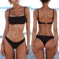 thumbnail image 4 of Solid Color Women Strap Top Padded Bra High Waist Panties Bikini Swimwear Set, 4 of 7