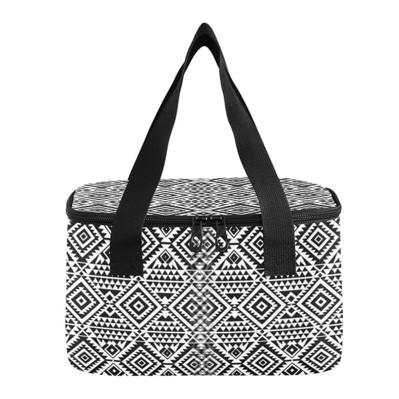 6L Insulated Lunch Bag Square Handheld Cooler Tote Abstract Tribal Pattern Reusable Thermal Bag with Polyester & Aluminum Lining for Work Picnic Travel