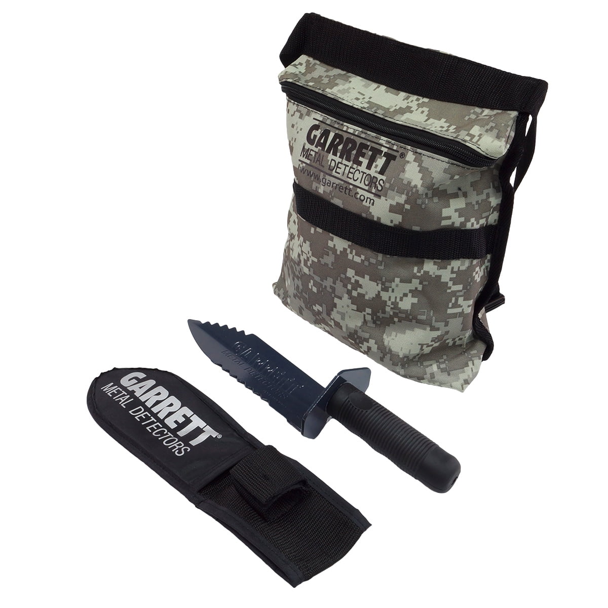 Garrett Edge Metal Detector Digger with Sheath and Camo Finds Pouch Combo