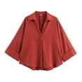 thumbnail image 4 of HOWPAY Button down Shirts for Women Long Sleeve Solid Color Basic Collared Blouses Oversized Stretch Loose Dressy Casual Fall Outfits Brick Red S, 4 of 4