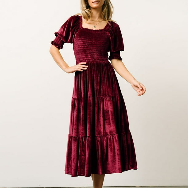 Vestido largo de cintura alta para mujer Vestido elegante y ajustado para ir al trabajo Ygjytge Vino rojo T S para Mujer