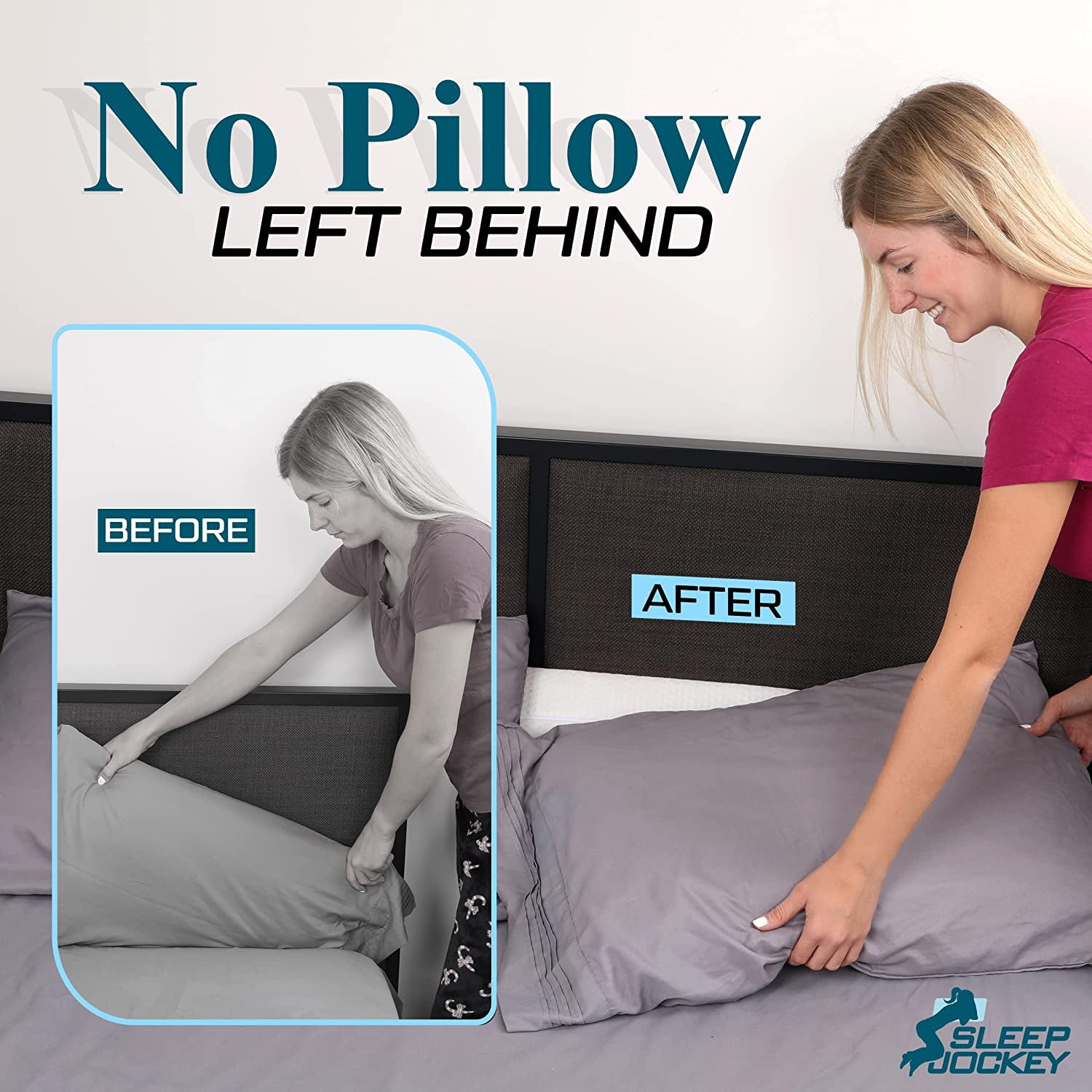 Sleep Jockey Queen Size Bed Wedge Pillow Stopper - Bed Gap Filler(0-8") - Memory Foam Headboard Pillow - Triangle Bloster Pillow Wedge to Fill the Gap Between Headboard and Mattress (60''x10"x6")
