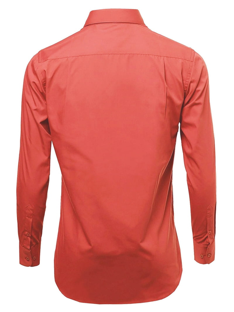 coral color dress shirts for mens Men's Basic Solid Color Button Up Dress Shirt (Coral) Coral / 3X-Large/19-19.5 Neck/36-37 Sleeve