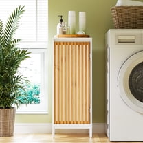 Living Room Side Cabinet with Bamboo Slats Door (Natural/White)