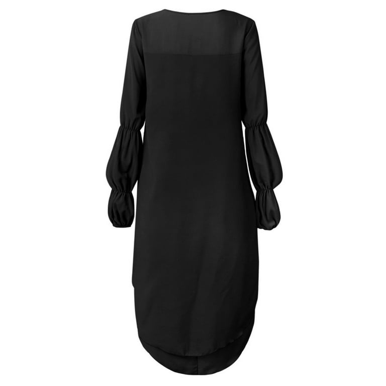 Women\'s Long Sleeve Pullover plus Chiffon for Blouses Shirt Chiffon Black Women Blouses Black Blouse Irregular Women Size for