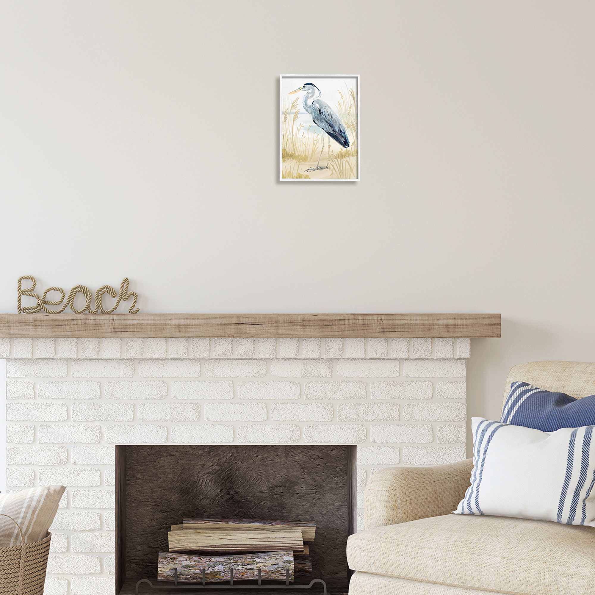 Stupell Industries Heron & Beach Grass Animals & Insects Painting White Framed Art Print Wall Art, 11 x 14