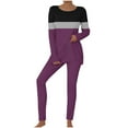 thumbnail image 2 of Womens Two Piece Outfits Long Sleeve Color Block Tops Long Pants With Drawstring Tracksuit Jogger Sets, 2 of 5