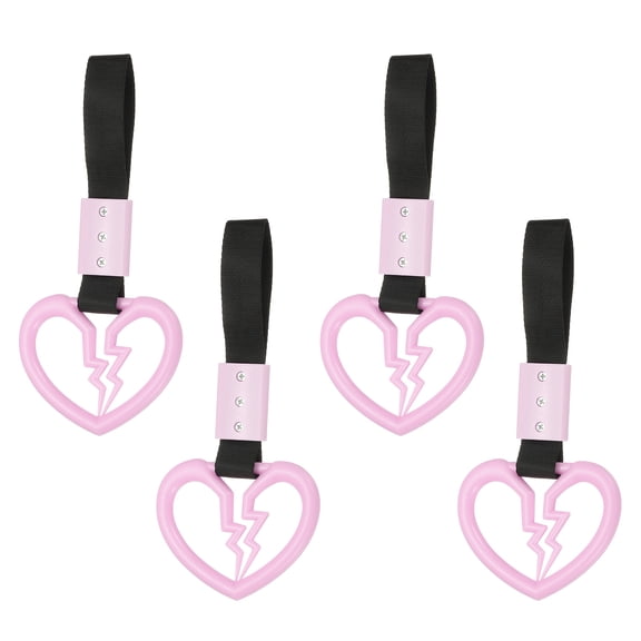 Uxcell 4Pcs Broken Heart Shaped Car Handle Straps, Car Hanging Accessories Bumper Warning Ring Drift Charm for Auto Decor Interior Exterior Decoration, Pink
