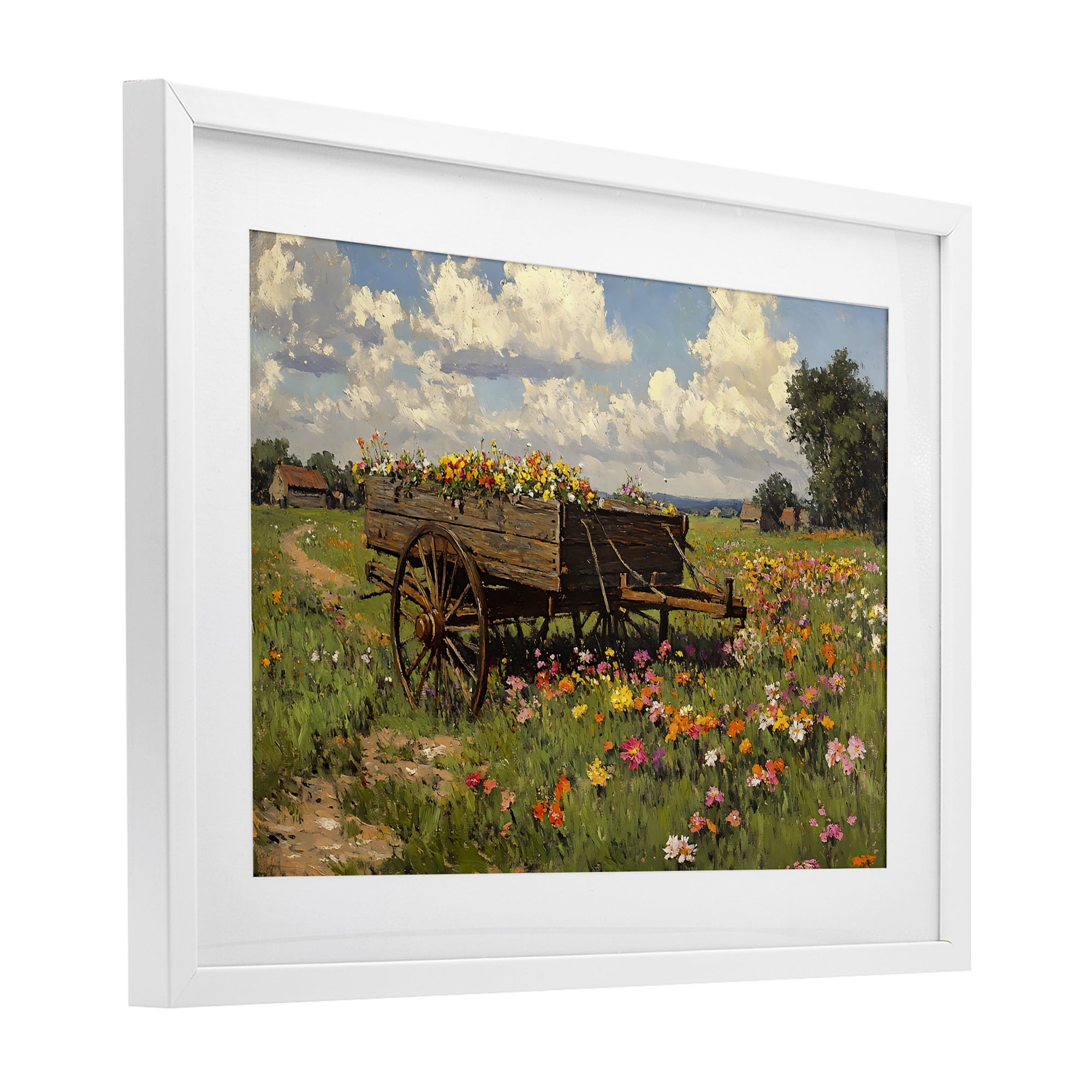 Stupell Industries Wildflower Wagon in Bloom White Framed Print Under Glass, design by Franklyn Gregory