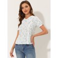 thumbnail image 3 of Blusa con Volantes Allegra K Cuello Peter Pan Floral para Mujer Blanco Azul L, 3 of 5