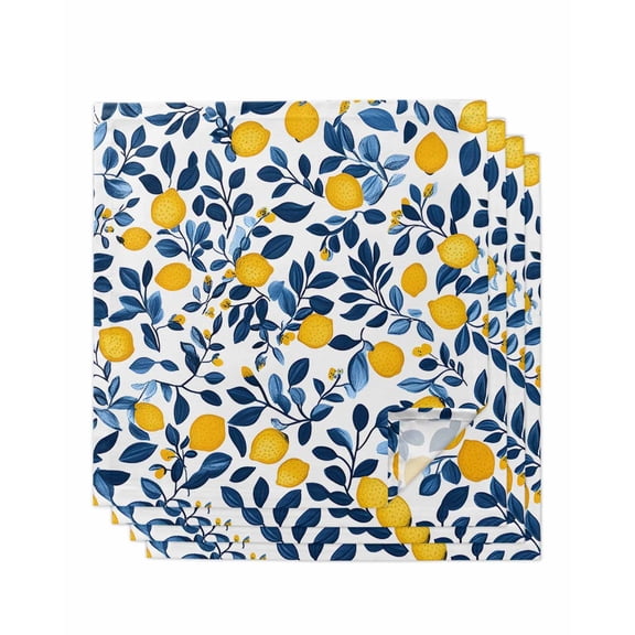 nqOlkjepod Lemon Cloth Napkins Set of 4 Reusable Dinner Napkins, Fruit Leaf Branch Summer Spring Pastoral Cocktail Napkin Washable Table Napkins for Wedding/Holiday Party/Baby Shower 20"x20"