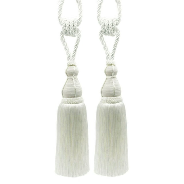 Noblesse Collection Grand Rideau Élégant & Draperie Pompon Tieback, Pompon Longueur 12" (30,5cm), 30" Propagation (76cm) (Style TBH15), Blanc Pur A1 (Blanc Brillant) Set de 2