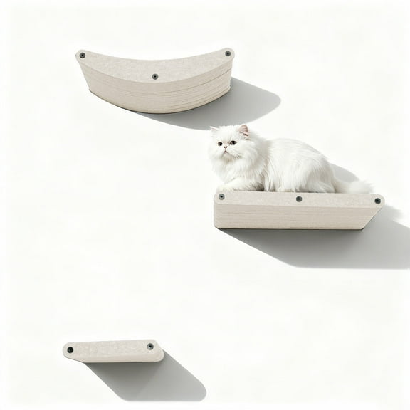 VIXLON Wall Mounted Cat Shelves (Set of 3) by Pryde Pets Sustainable PET Felt Feline Enrichment Climber Furniture for Small & Large Indoor Cats, Modern Climbing Gym Jungle Design