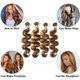 thumbnail image 4 of Extensiones de cabello humano brasileño virgen, mechones ondulados con cierre de encaje HD, rubio miel, degradado, 4x4, 3 paquetes, 4 of 5