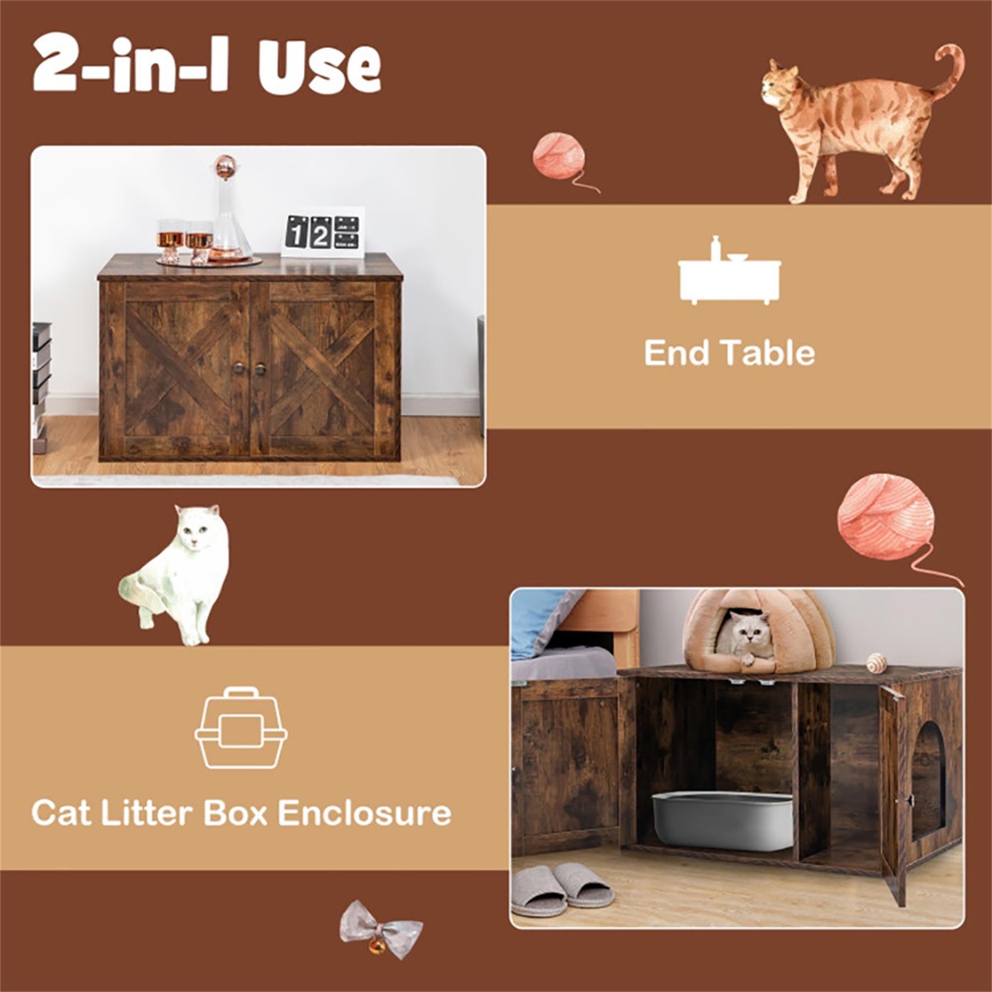 Kadyn 31" Hidden Cat Litter Box Enclosure Furniture with Divider, Wood Cat House Washroom Cabinet Fit for Most of Cat and Litter Box, Brown