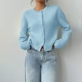 thumbnail image 4 of Cute Cardigans for Women, Yigetop Women's Button Down Long Sleeve Crewneck Crop Cardigan Sweater Cute Knitwear Clothes Crew Neck Cardigan for Women Sky Blue 2XL, 4 of 7