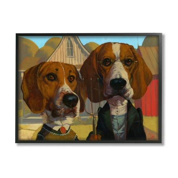Stupell Industries Basset Hound American Gothic Farm Pet Parody, 24 x 30, Design by Thomas Fluharty