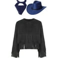 thumbnail image 6 of iiniim Girls Cowboy Cowgirl Halloween Costume Wild Western Sheriff Tassels Fringe Coat with Bandana Hat Outfits Black&Blue 10, 6 of 7