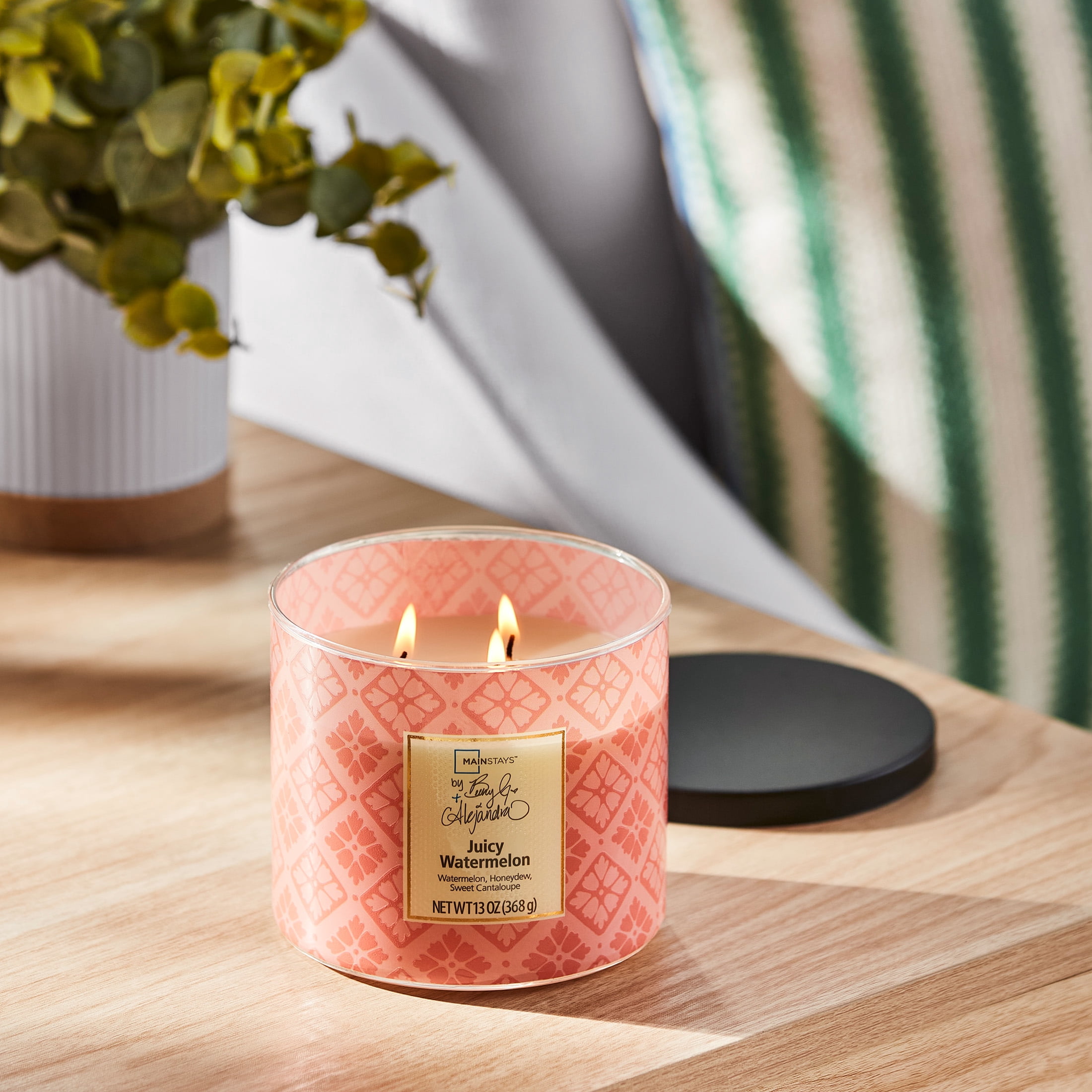 Mainstays by Becky G. & Alejandra 3-Wick Juicy Watermelon Candle, Orange Tile, 13 oz