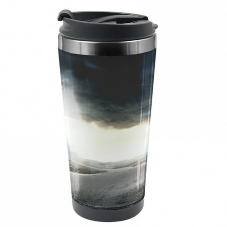 

Nature Travel Mug Black Tornado Funnel Gas Steel Thermal Cup 16 oz by Ambesonne