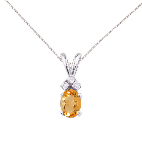 14K White Gold Oval Citrine and Diamond