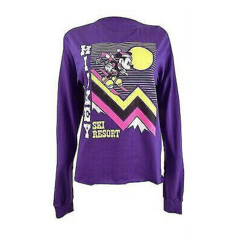 Mickey Ski Resort Women\'s Junior T-Shirt (Xlarge) Long Cropped Sleeve Purple