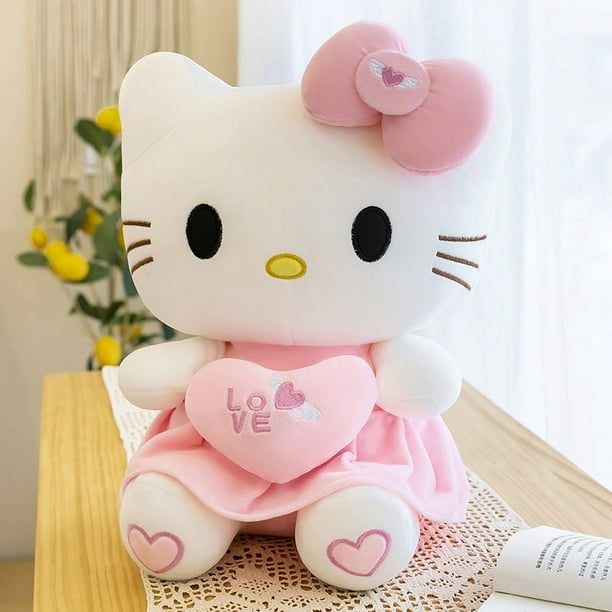 Mignon Hello Kitty peluche chaton peluches Kawaii chat moelleux peluche  poupée étreinte oreiller avec amour coeur (25cm/9.8inch) - - 