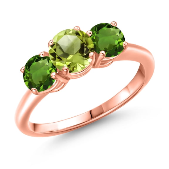 Gem Stone King 18K Rose Gold Plated Silver Green Peridot and Green Chrome Diopside Engagement Ring for Women | 2.00 Cttw | Round 6MM | Gemstone August Birthstone | Size 8