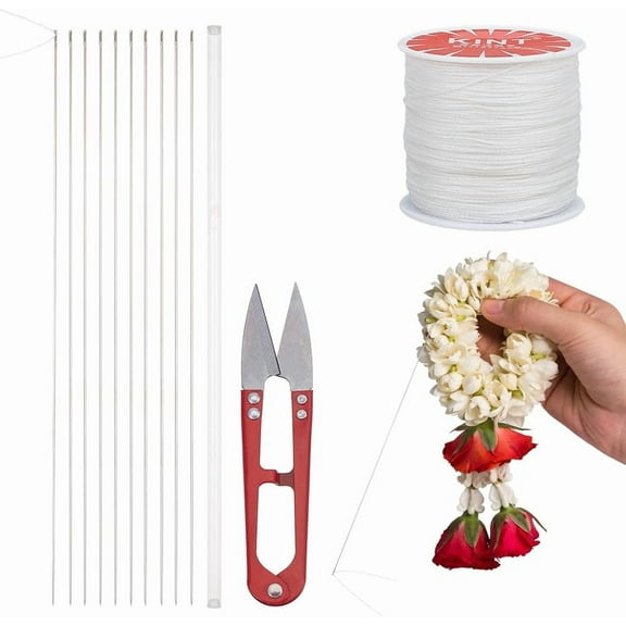 13pcs Lei Making Kit with 10pcs Stainless Steel Long Sewing Needles 1 Roll Waxed Polyester Cord 1pc Sewing Scissors DIY