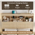 thumbnail image 3 of Queen Bed Frame with Natural Rattan Storage Headboard, Wooden 4 Storage Drawers & Charging Station, Metal Bed with Strong Slats Support, Boho Cane Bed, No Box Spring Needed, 3 of 6